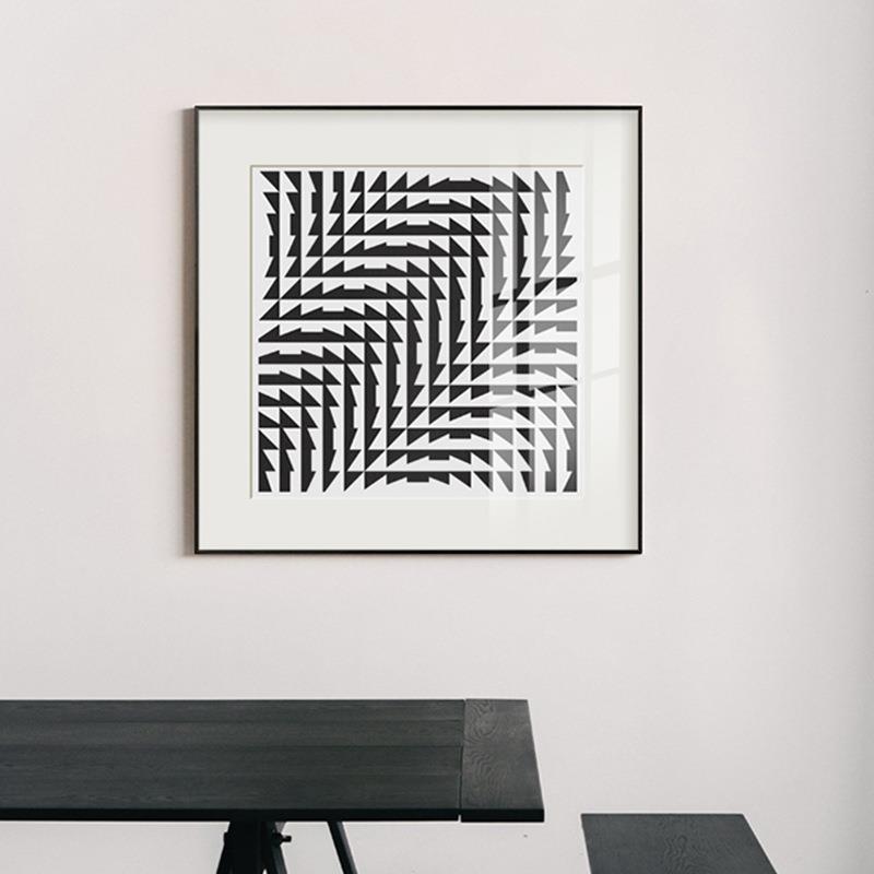 现代简约风格装饰画黑白几何抽象挂画工业风样板间玄关走道正方形