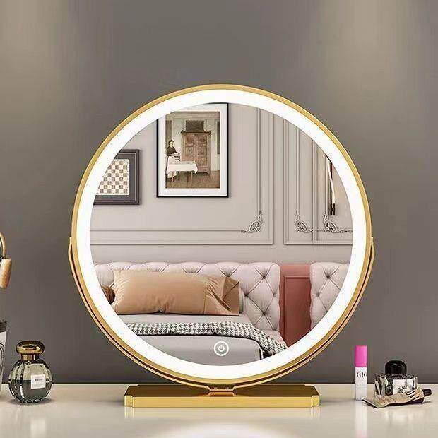 智能子82化妆镜台式l镜d桌面耐用e充转电带灯补光宿舍网红旋梳妆