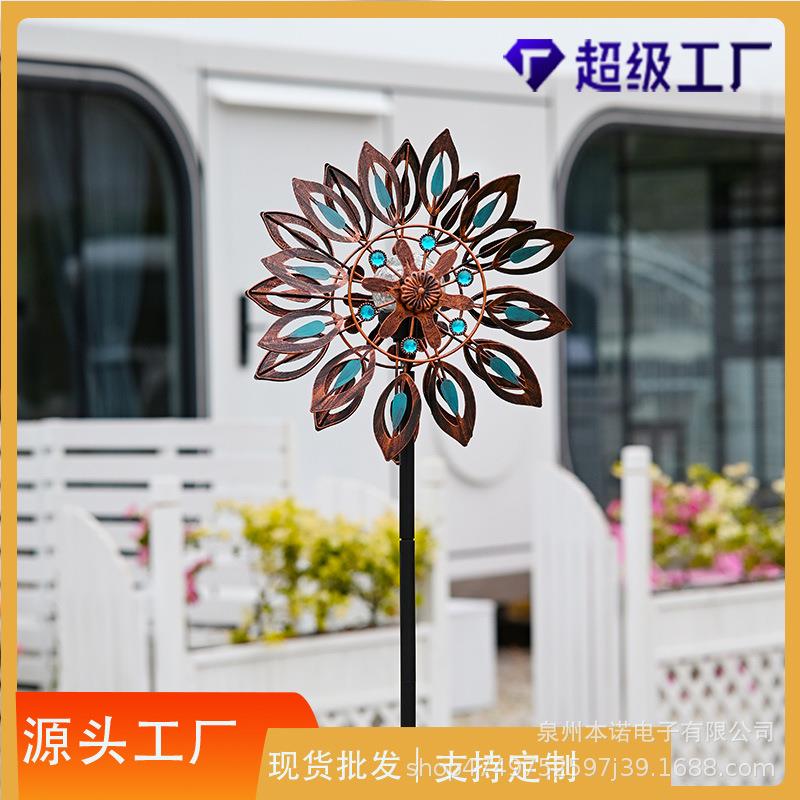 跨境户外太阳能风车花园草坪摆件庭院金属工艺品铁艺风车装饰厂家