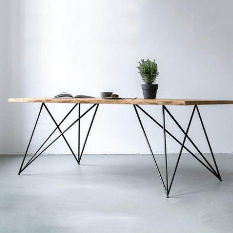 北欧实木职员办公桌 简约铁艺员工洽谈书桌铁艺实木办公桌椅4人位