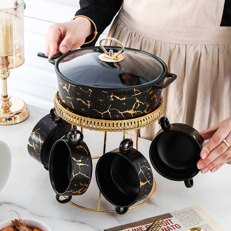 大理石纹汤锅耐高温大容量配小碗煲汤煮粥明火炖锅双耳陶瓷煮汤锅,厨房/烹饪用具,汤锅/汤桶/卤肉桶,淘宝优惠券,粉丝福利购,淘宝优惠卷