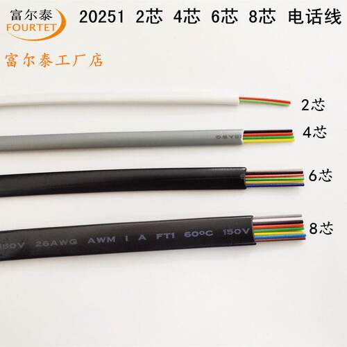 现货供应 20251 无氧铜 2/4/6芯26/28AWG 扁平无氧铜 电话线 线材