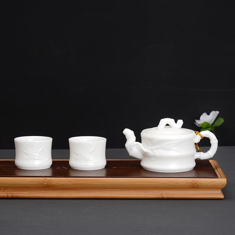 君之福羊脂玉茶具套装一壶两杯纯白玉瓷茶壶茶杯陶瓷家用套组