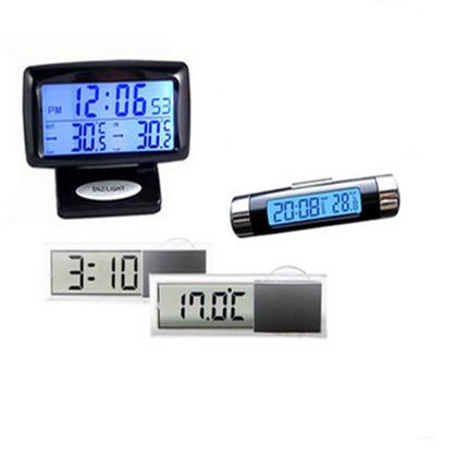 汽车载夜光电子钟表 出风口 仪表台 夹子吸盘式时钟表 车用温度计