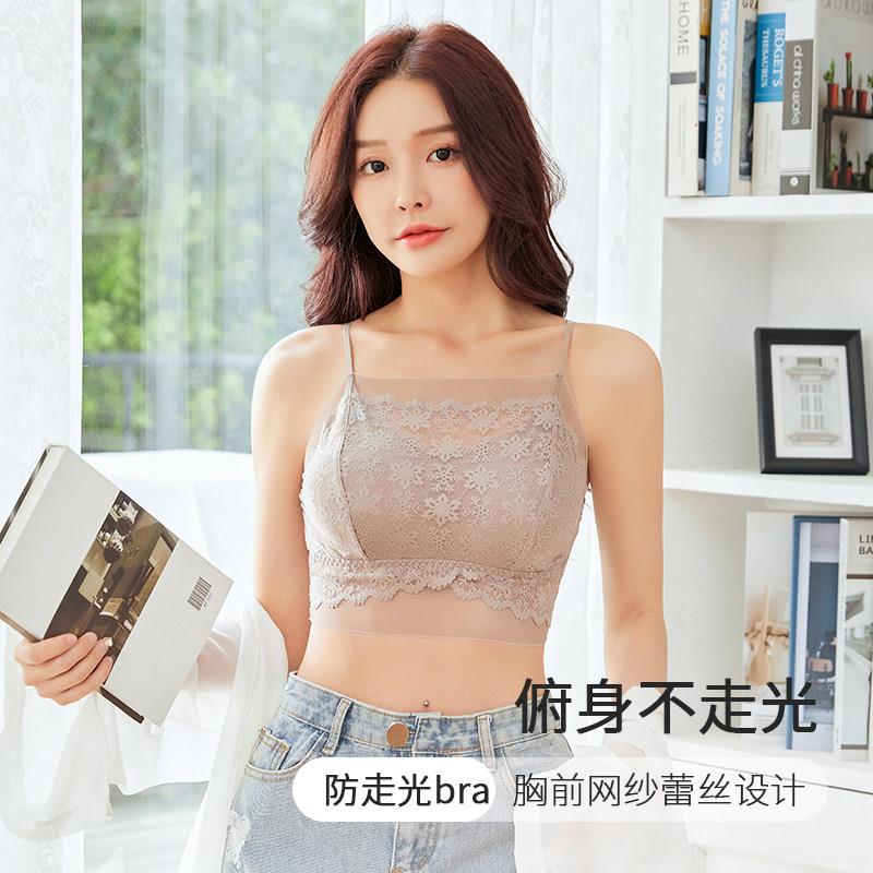 新欧货美背吊带胸垫内衣女背心一体式蕾丝防走光一字抹胸裹胸文胸