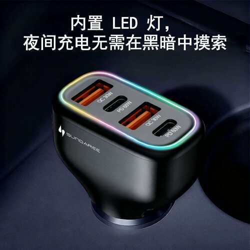 跨境车载充电器超级快充2025新款120W四口PD+QC车充超级快充闪充