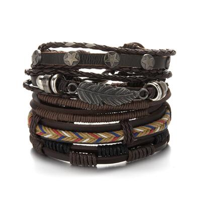 Cross-border leather handwoven men's punk bracelet男士手