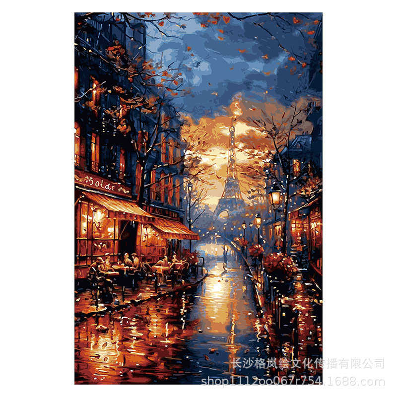 diy数字油画客厅油彩画书房玄关风景填色油画卧室暮光曳影装饰画