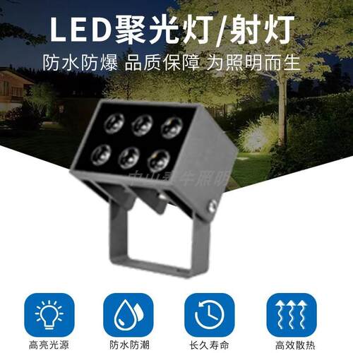 投射灯可调节角度大功率聚光洗墙灯方形圆形防水投光灯LED照树灯