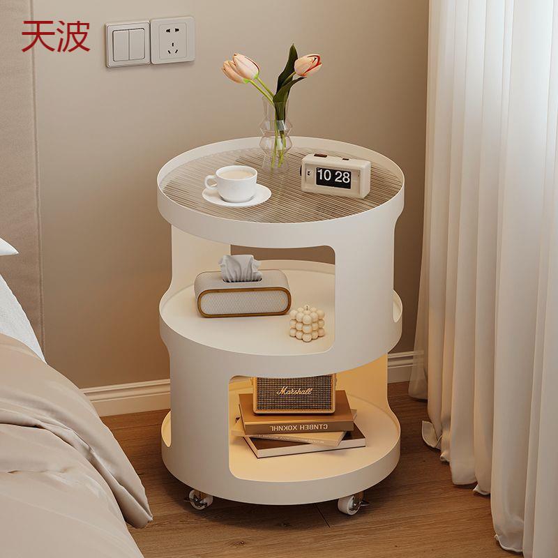 Kka床头柜置物架家用卧室简约现代小型床边柜奶油风收纳铁艺移动