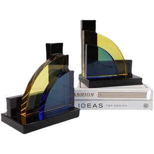 简约现代水晶书档摆件装 饰品样板间书房桌面书柜书靠工艺品摆设