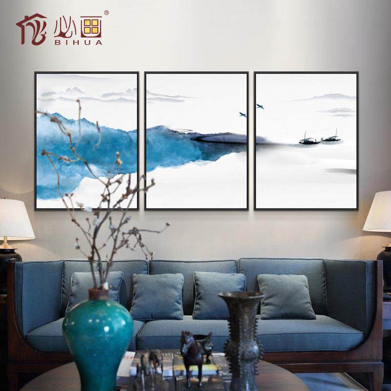 中式抽象画新中式挂画山水画三联装饰画客厅沙发背景墙壁画