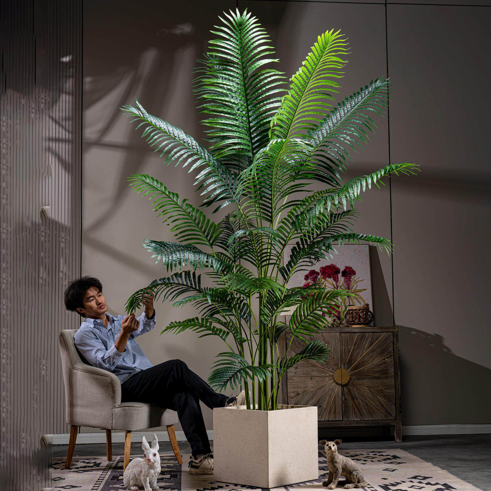 高级彷真绿色植物大型散尾葵假树彷生绿色植物凤尾竹室内造景装饰