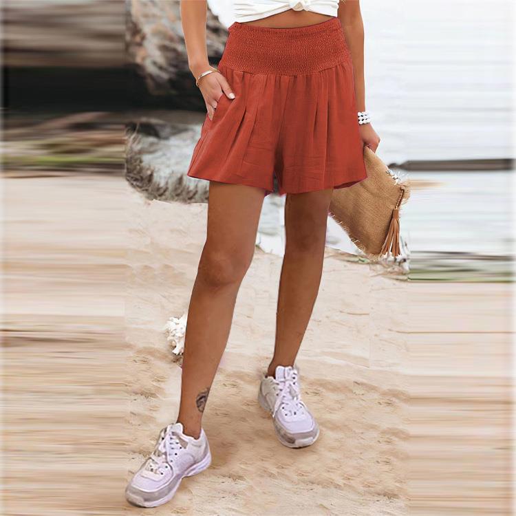 Womens solid color high waist stretch shorts elastic waist