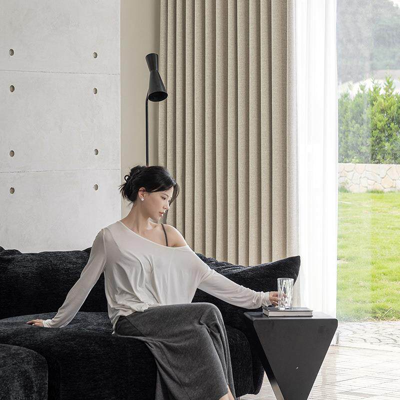 法式中古风加厚全遮光亚麻简约现代意式客厅卧室窗帘布成品