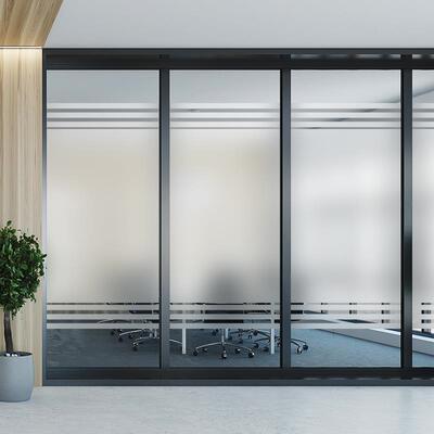 膜静电免胶办磨砂F965J9TH线公室玻璃贴半透明条纹移门隔断防撞腰