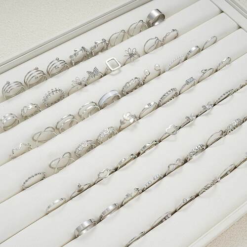 Rings set 66 pieces跨境首饰冷淡风花朵蝴蝶银色戒指组套66件套