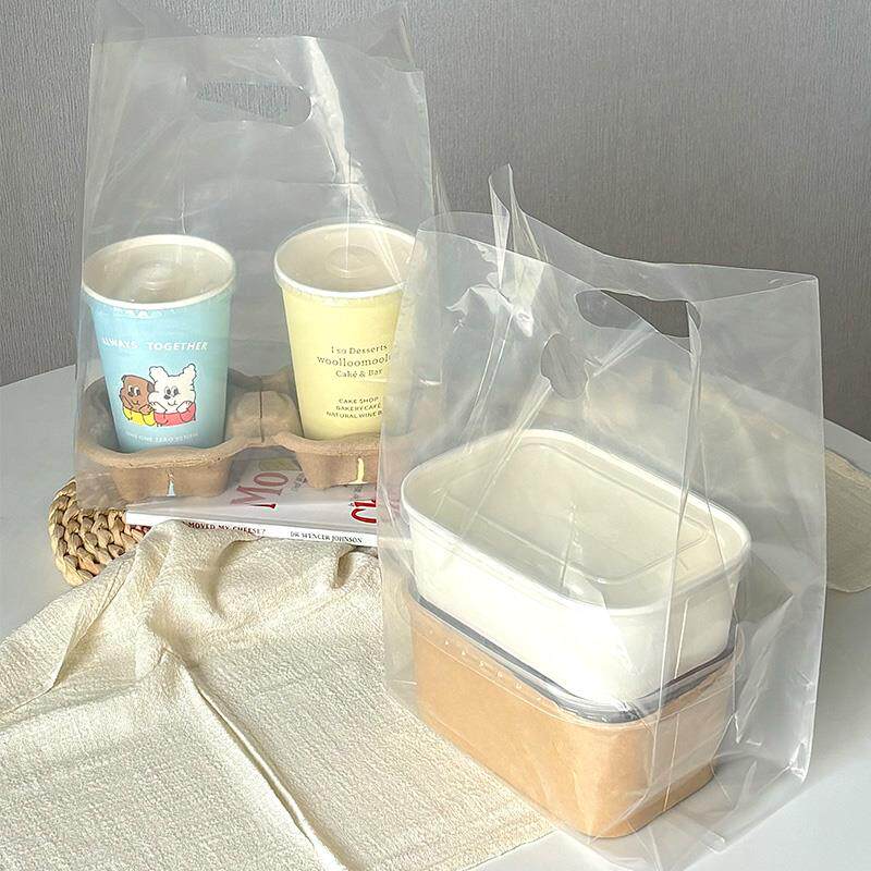烘焙餐盒外卖打包袋蛋糕甜品面包加厚透明袋子咖啡奶茶杯托塑料袋