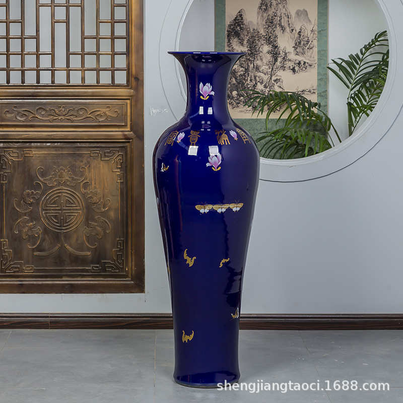 落地大花瓶景德镇陶瓷器居家摆件酒店客厅装饰品花开富贵特大号瓶
