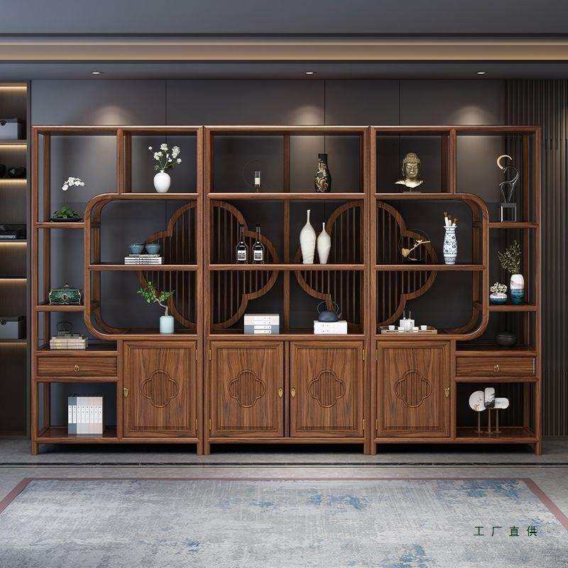 博古架茶具架玄关展示柜实木多宝阁新中式屏风隔断客厅茶室置物架