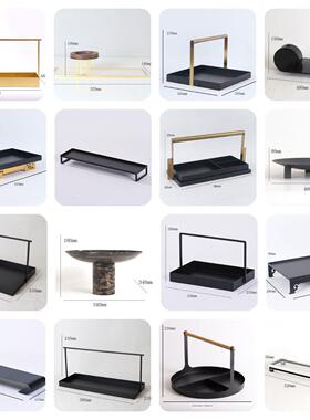 新中式黑色托盘摆件茶盘茶室家居客厅书房收纳摆台样板房软装饰品