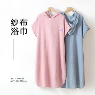 2025新款全棉可穿可裹浴袍斗篷夏薄款纯棉纱布浴巾大人女吸水