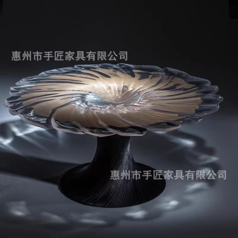 意大利水晶圆形花辨餐桌透明树脂餐桌艺术花朵造型亚克力圆桌子