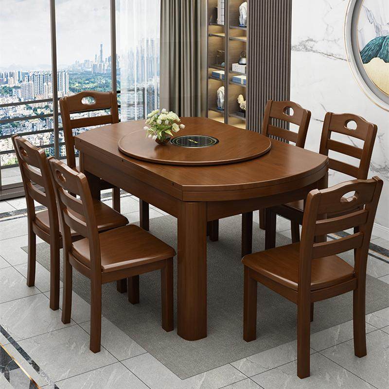 现代中式全实木餐桌椅可伸缩方圆两用家用小户型饭桌带电磁炉转盘,住宅家具,实木餐桌,淘宝优惠券,粉丝福利购,淘宝优惠卷