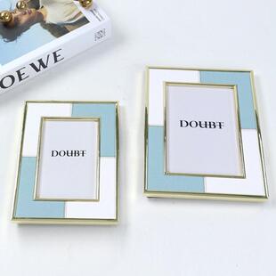 创HY-80110现代简约玻璃质感拼皮框时尚相室样板房卧家居软装意饰