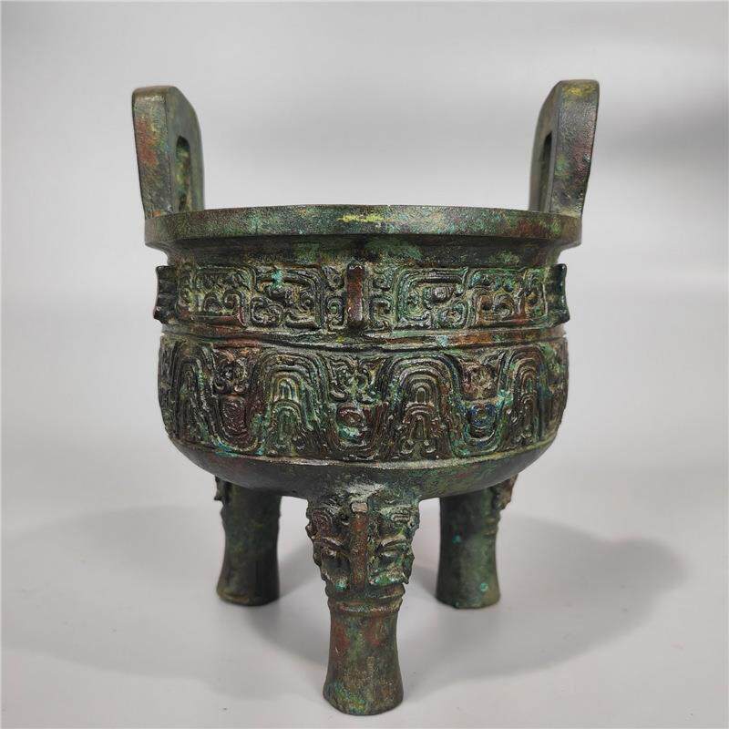 古青铜器兽面龙纹鼎圆鼎三足鼎大克鼎家居传世装饰品办公桌摆件
