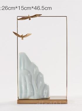 高档新中湖式假软装摆山件禅意太石端酒店别墅高客厅玄关博古架装