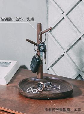 5ZW门口钥匙收纳盒摆件桌面玄关鞋柜置物架实木进门挂钥匙架