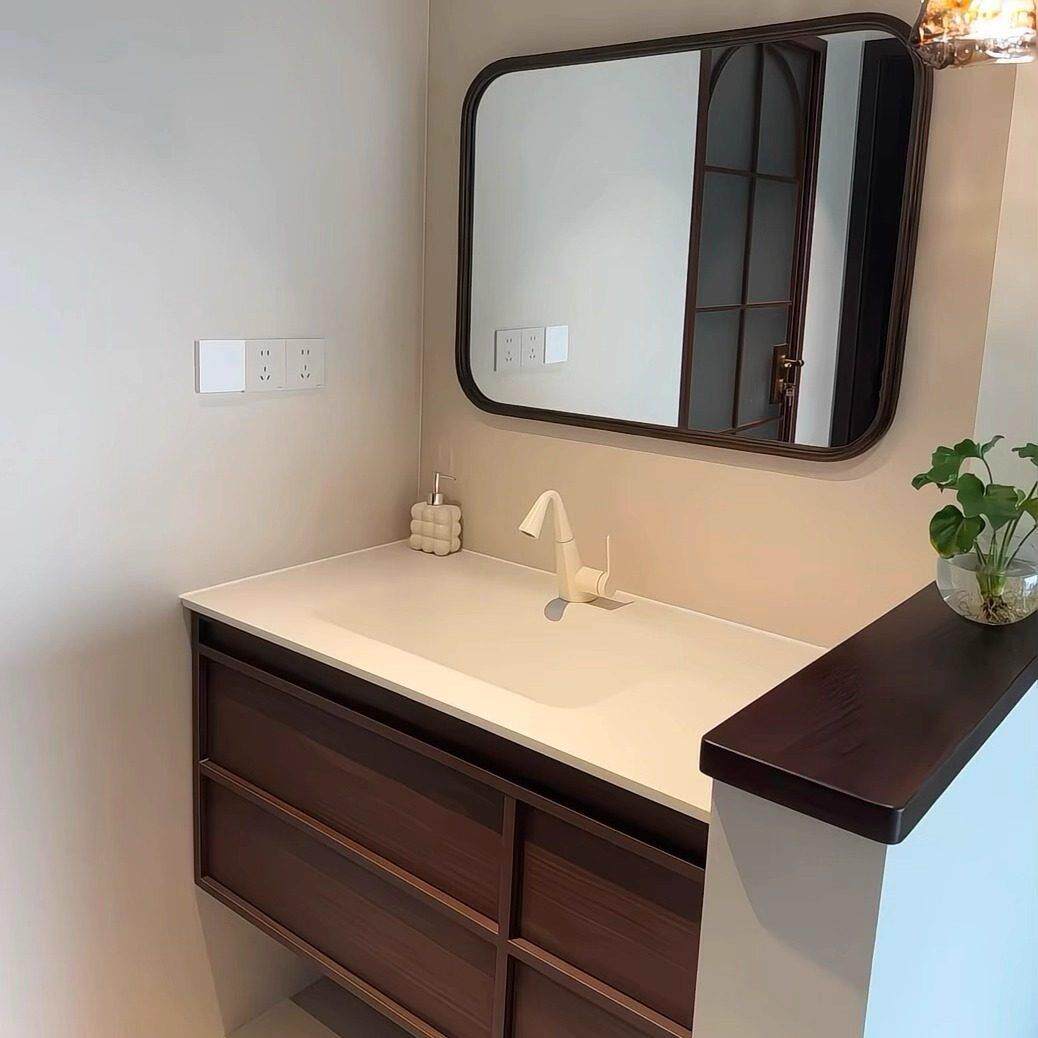 中古风岩板热弯一体盆洗漱台宋氏美学浴室柜组合卫生间洗漱台定制