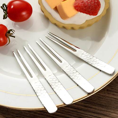 日本koziwa304不锈钢水果叉锤目纹蛋糕甜品叉下午茶点心叉子5个装
