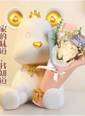 捧花暴力熊摆件居家轻奢高档装饰客厅书柜桌面树脂饰品工艺品