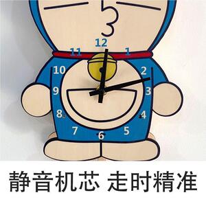 哆啦A梦客原风BRZ儿童房卡挂钟静音钟表厅幼儿园创意免打孔通时木
