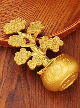 转转发财树金属合金摆件办公室摆饰可旋转金属工艺品摇钱树转转