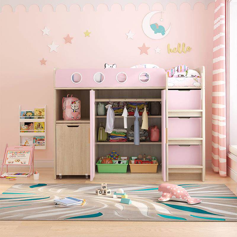 儿童女孩粉色公主床半高床多功能书桌一体床儿童房省空间储物收纳