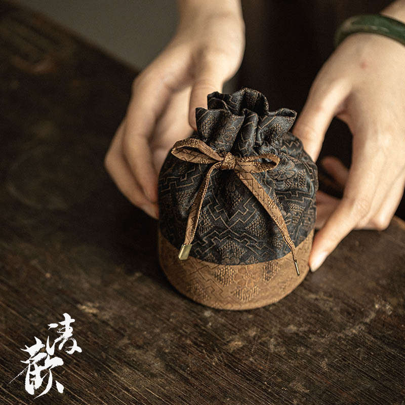 清欢丨香云纱纯手工拼接茶事杯袋壶袋 盖碗收纳袋 日式复古茶具包