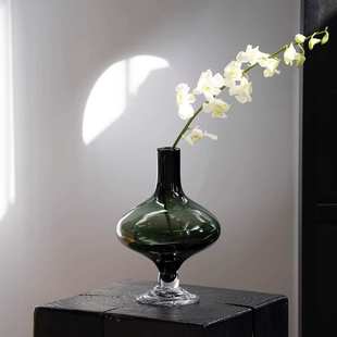 高级感玻璃花瓶摆件轻奢高档法式 饰样板间摆设 中古客厅桌面插花装