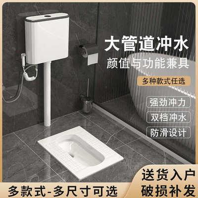 家用卫生间陶瓷蹲便器冲水箱整套装防臭大便器便盆厕所蹲坑式便池