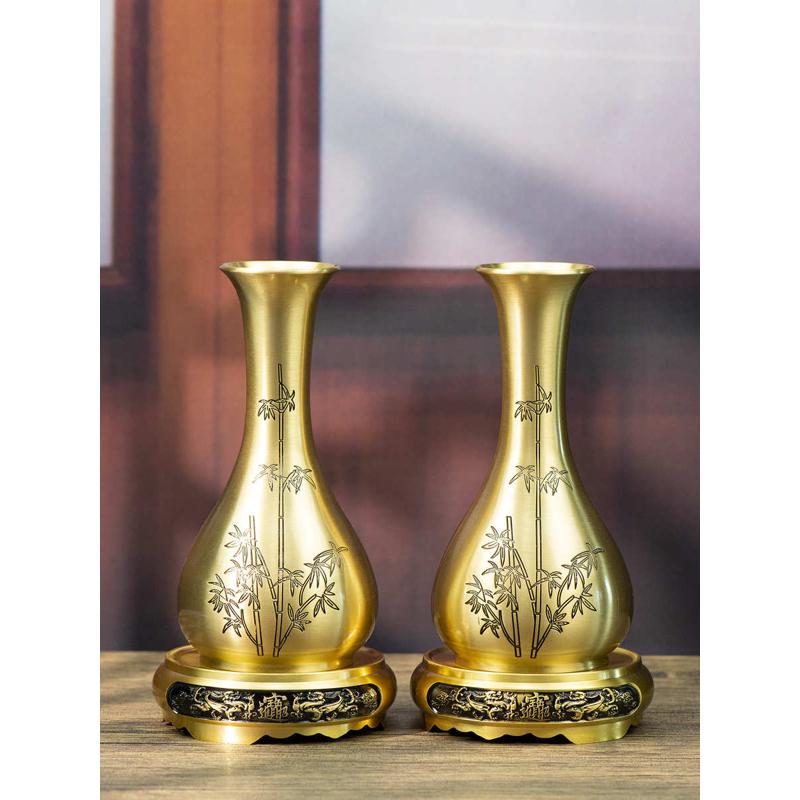 小铜记纯铜小花瓶摆件桌面铜花瓶装饰品佛前供奉花瓶插花瓶玉净瓶