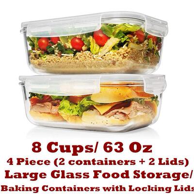 Large Glass Food Storage/ Baking Containers Locking Lids