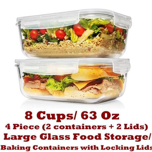 Large Glass Food Storage/ Baking Containers Locking Lids