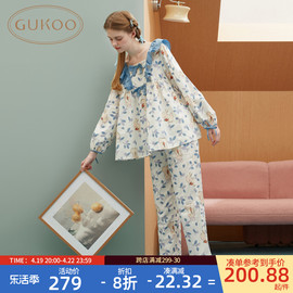 gukoo果壳睡衣女，秋季甜美女士家居服纯棉，睡衣套装c