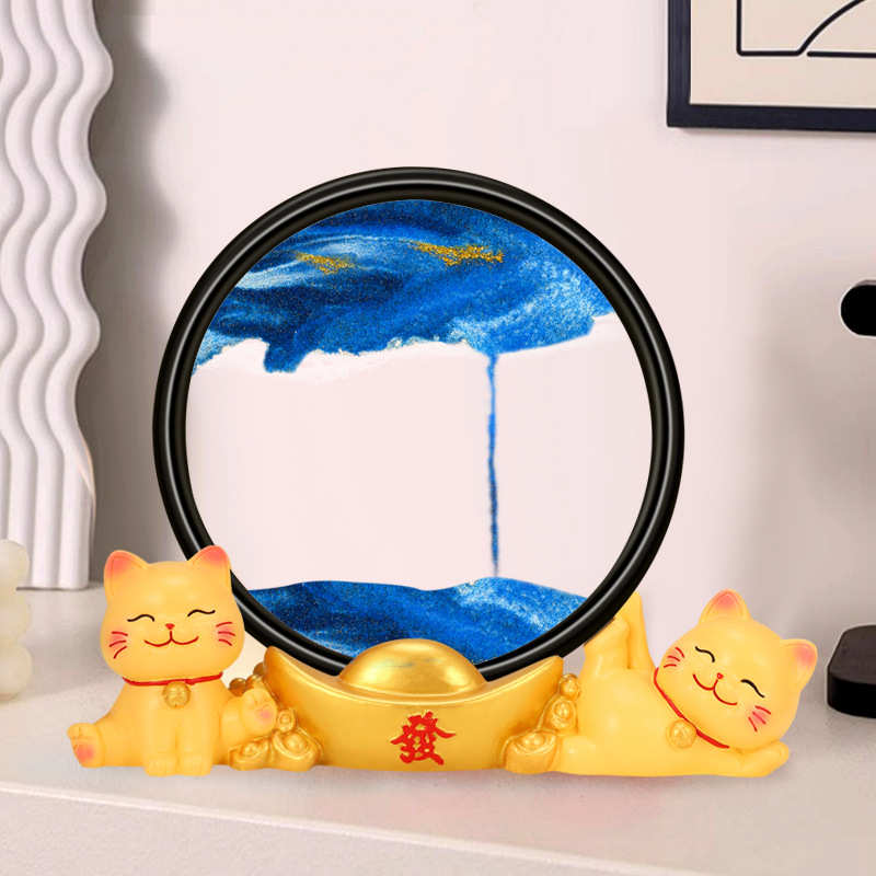 装饰品客厅办公室电视柜酒柜家居桌流沙摆件招财猫奢沙漏高档轻画
