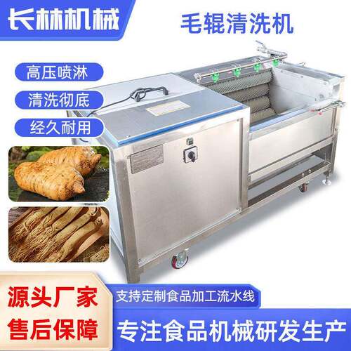商用不锈钢中草毛刷清洗机人参清洗设备土豆马铃薯毛辊去皮机