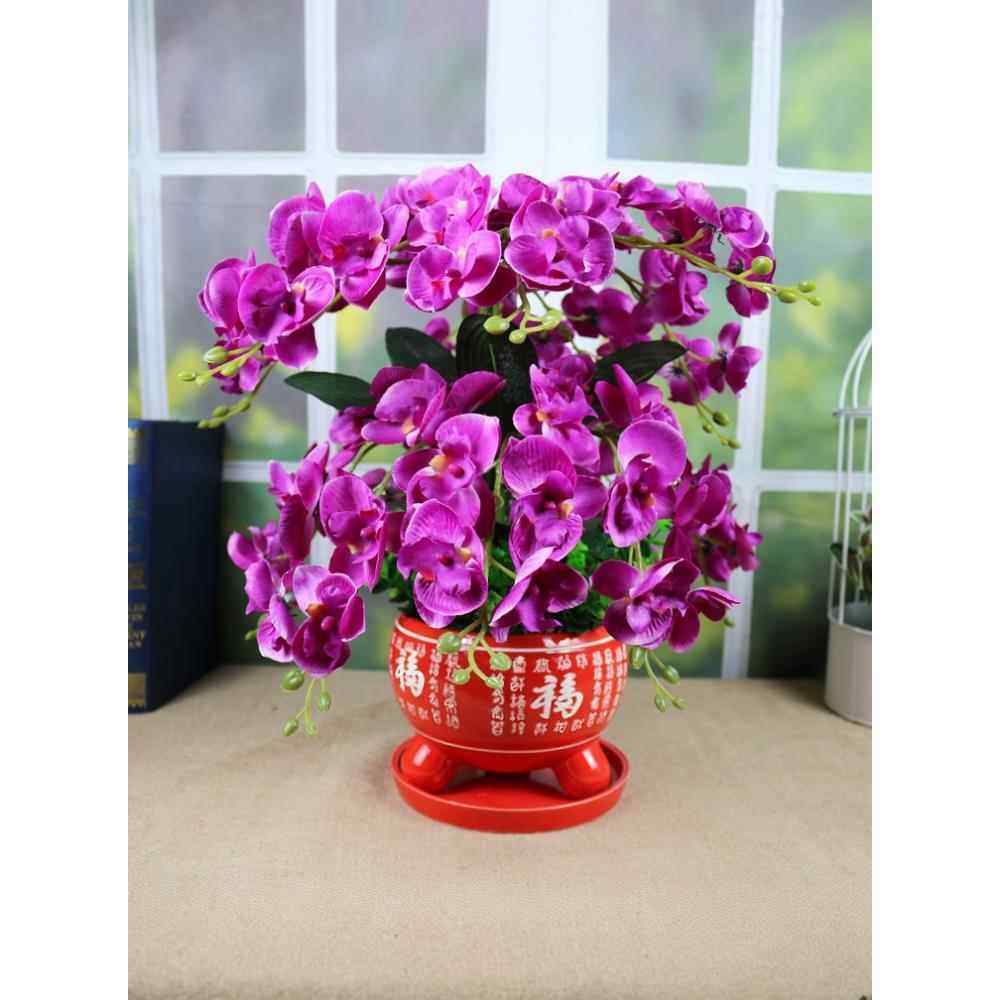 模拟花蝴蝶兰套装红色陶瓷花盆室内客厅丝绸插花婚礼新房装饰花艺,家居饰品,仿真花/假花,淘宝优惠券,粉丝福利购,淘宝优惠卷