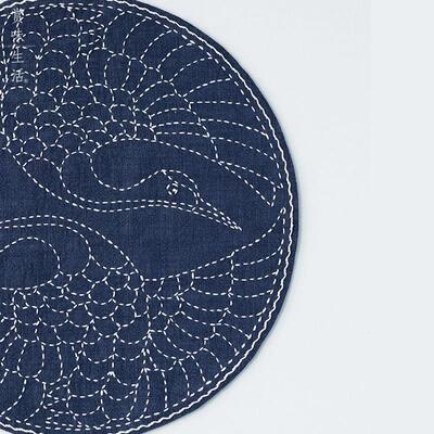 采购产品Sashiko刺绣材料包装，双鹤图案茶垫，自绣，新手DIY刺绣