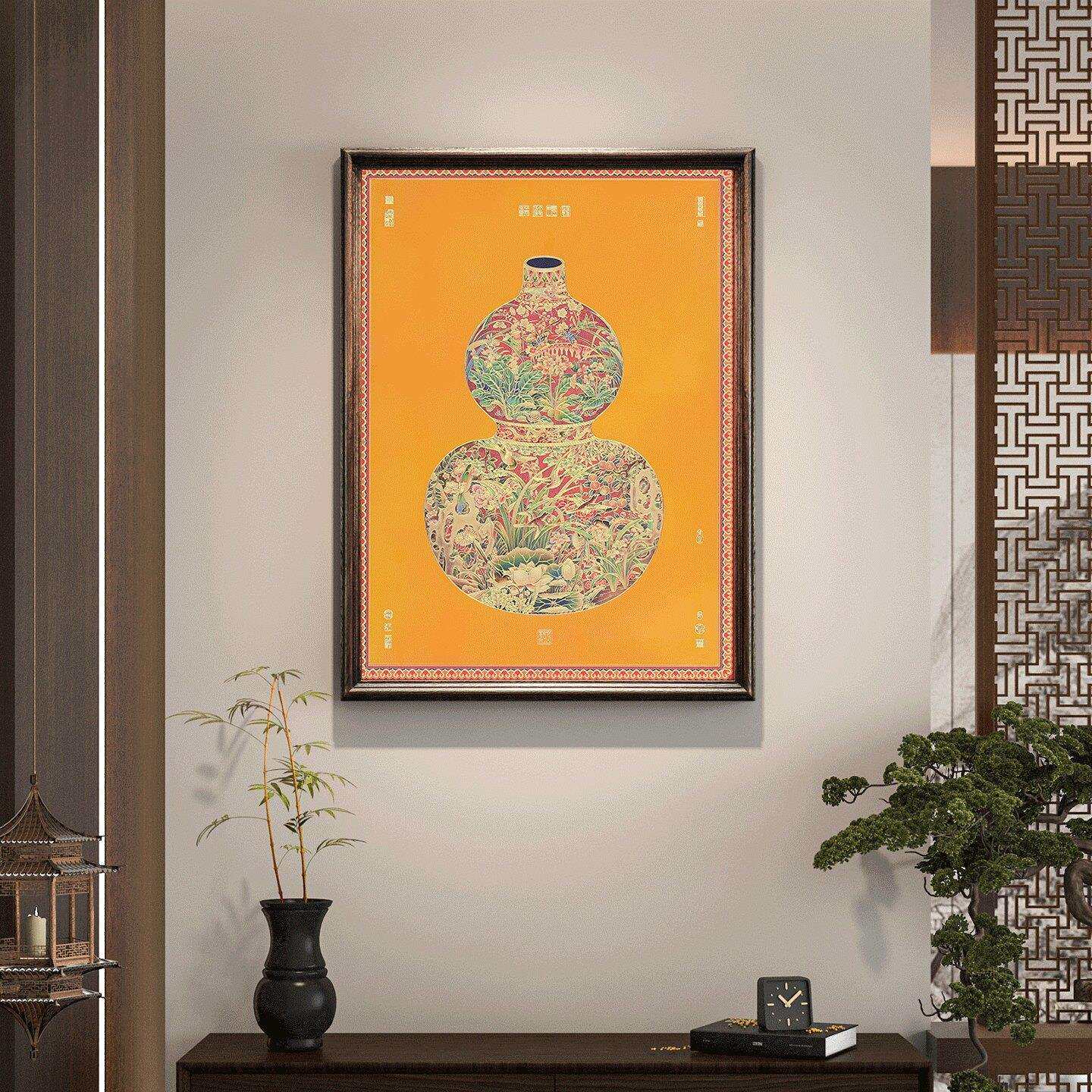 葫TH1501芦挂画入户玄关画正对门中式铜画高级装饰画客厅新背景禄